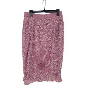 FRENCHIC Women's Brocade and Beaded Midi Length Skirt Pink Size 14 Retro Glam